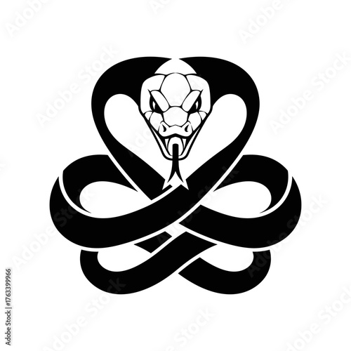 Stylized Cobra Snake Head with Intertwined Body Design.