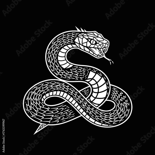 Stylized Geometric Snake Illustration on Black Background.