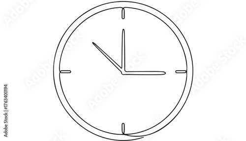 Simple line drawing of a clock face with hands indicating time.