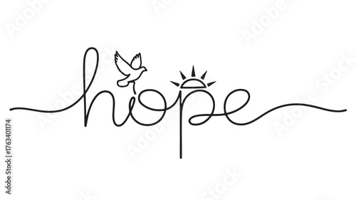 Hopeful message of peace and new beginnings with a dove and rising sun graphic