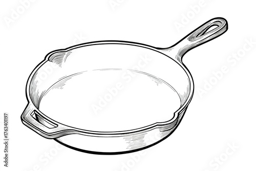 Cast iron skillet design with detailed texture and shape displayed on a plain background