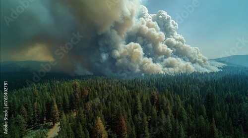 Forest wildfire smoke plume landscape