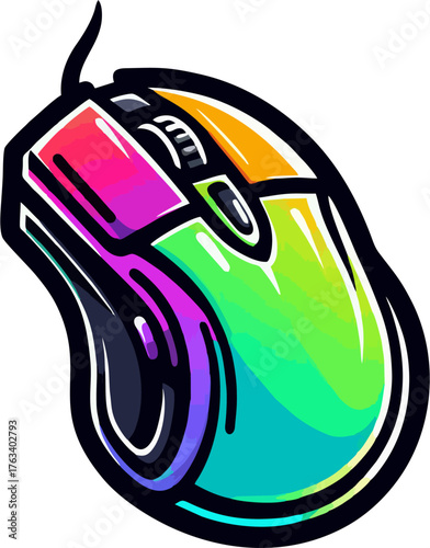 Colorful Gradient Gaming Mouse Vector Illustration – Vibrant Rainbow Wired Design, Modern Esports Accessory