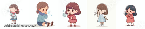 vector of a little girl coughing