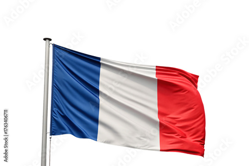Free Download French tricolor flag flying on flagpole with fabric rippling in breeze showing national colors, isolated on a transparent background - GFXLoad