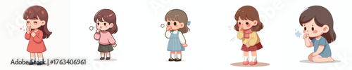 vector of a little girl coughing