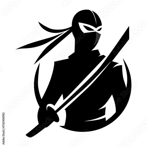 Ninja Warrior Silhouette with Katana Emblem