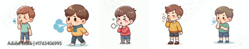 vector of a little boy coughing