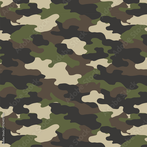 Camouflage Seamless Pattern. Army Green. 4th of July, USA Independence day, Americana Backdrop. Vector Template For Fabric, Textile, Wallpaper, Wrapping Paper