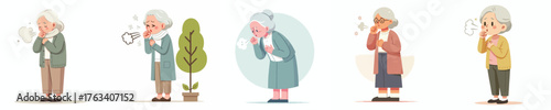 vector of a grandmother coughing