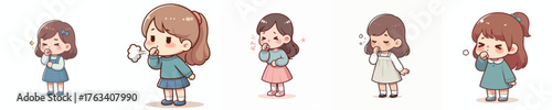 vector of a little girl coughing