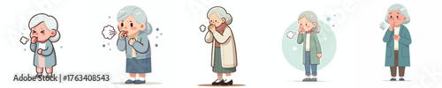 vector of a grandmother coughing