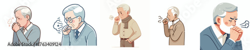 vector of half body a grandfather coughing