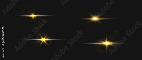 PNG sparkle flare golden color. Lens flare, explosion, line, sun flash, sunbeam burst, glitter, spark and stars. Abstract special effect element design. Shine ray with lightning