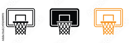 icon set showing various basketball hoop designs and their components for use in sports graphics and illustrations
