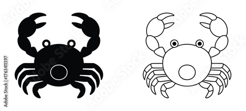Set of crab icon in outline , silhouette and glyph style , stock vector