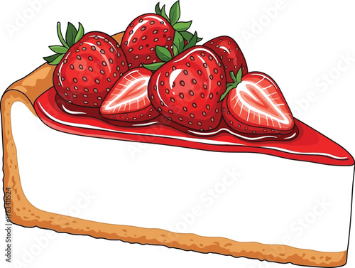 Delicious strawberry cheesecake slice with fresh fruit topping illustration