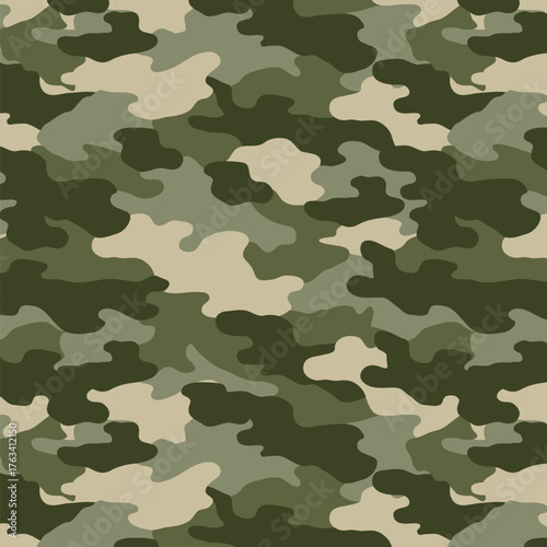 Camouflage Seamless Pattern. Army Green. 4th of July, USA Independence day, Americana Backdrop. Vector Template For Fabric, Textile, Wallpaper, Wrapping Paper