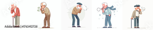 vector of a grandfather coughing