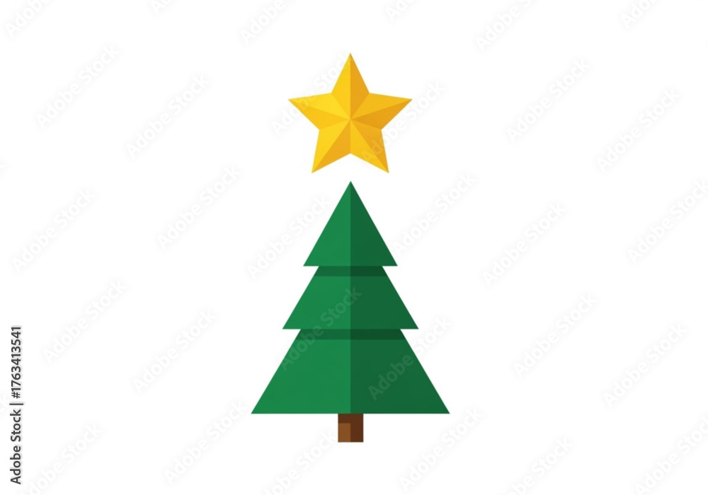 Fototapeta premium Simple geometric Christmas tree with star on top for New Year