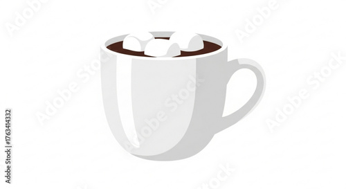 Hot coffee cup with marshmallows on white background for New Year, Christmas  