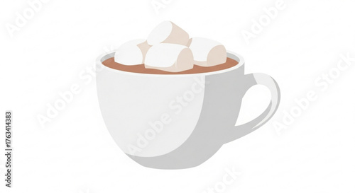 Hot chocolate in a white cup topped with marshmallows for Christmas  