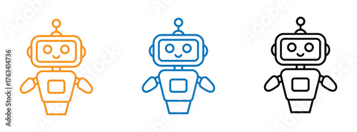 Charming and friendly robot icons in orange, blue, and black, perfect for tech, AI, and innovation projects, bringing a modern, approachable feel to your designs with versatile appeal.