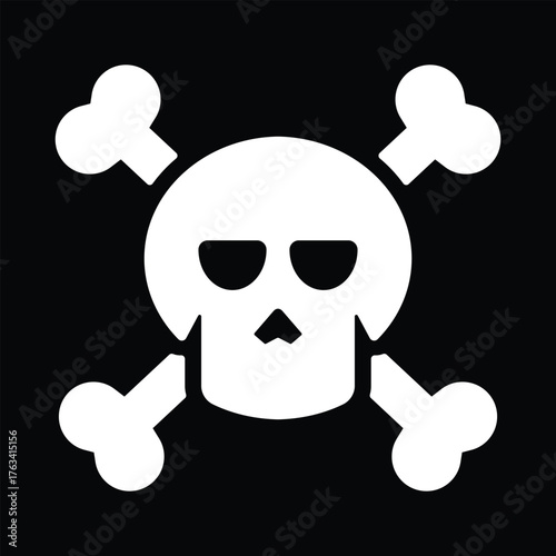 Halloween skull and crossbones silhouette on black background
