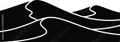 Vector Desert landscape with sand dunes nature silhouette Illustrator