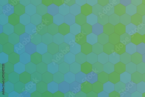 Abstract Hexagonal Pattern in Blue and Green Hues a Modern Geometric Design for Backgrounds and Textures
