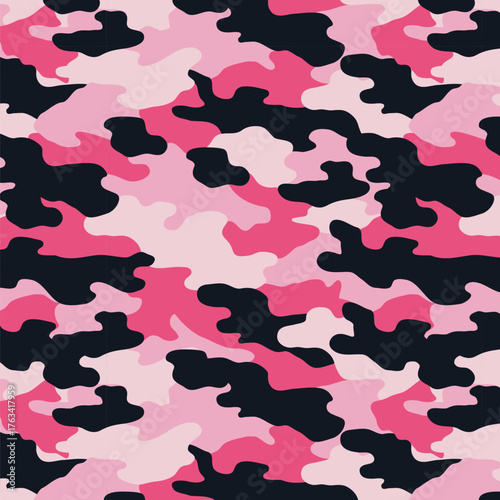 Camouflage Seamless Pattern. Pink Color. 4th of July, USA Independence day, Americana Backdrop. Vector Template For Fabric, Textile, Wallpaper, Wrapping Paper