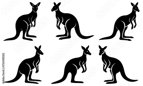 Dynamic kangaroos in various poses, powerful silhouettes capturing the spirit of the Australian outback for engaging wildlife projects.