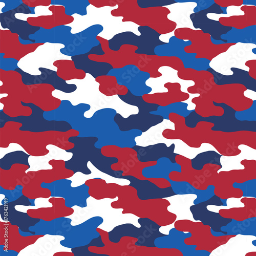 Patriotic Camouflage Seamless Pattern. 4th of July, USA Independence day, Americana Backdrop. Vector Template For Fabric, Textile, Wallpaper, Wrapping Paper