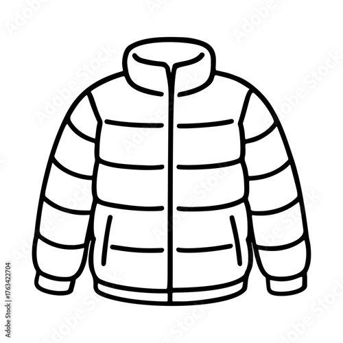 Winter jacket outline icon. Doodle style. Hand drawn black and white isolated icon. Coloring page, art therapy, line art, logotype. Vector illustration