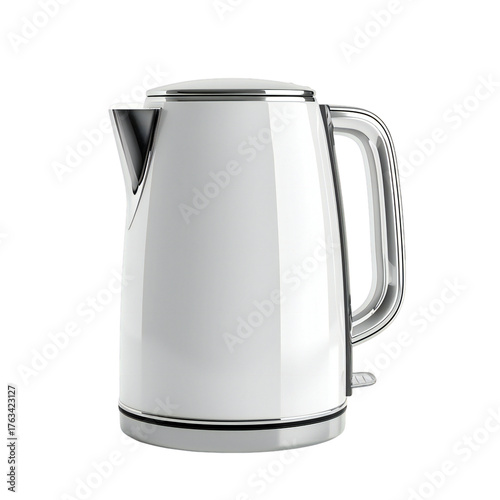 Modern stainless steel electric kettle with a brushed metal finish, featuring a comfortable handle and a convenient pouring spout, isolated on transparent background