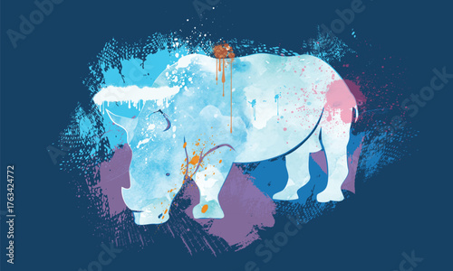 abstract rhino blue watercolour texture background ,rhino drawing watercolour, rhino animal painting, oil painting, acrylic painting.eps10