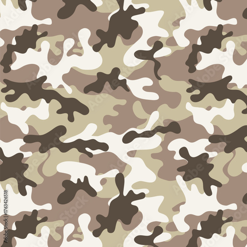Camouflage Seamless Pattern. Sand Color. 4th of July, USA Independence day, Americana Backdrop. Vector Template For Fabric, Textile, Wallpaper, Wrapping Paper