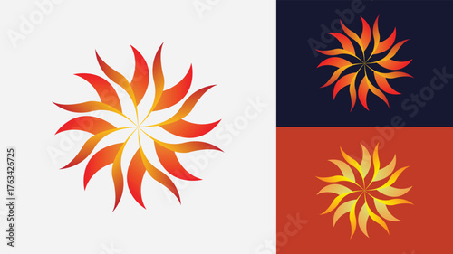 Fiery sunburst swirl flower – gradient flame mandala circle fire spiral abstract design