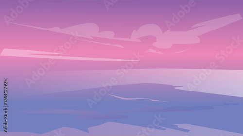 Abstract sunset ocean landscape vector illustration with pastel orange, blue, and yellow tones. Modern minimal seascape design, perfect for backgrounds