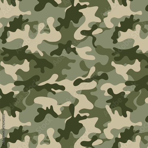 Camouflage Seamless Pattern. Army Green. 4th of July, USA Independence day, Americana Backdrop. Vector Template For Fabric, Textile, Wallpaper, Wrapping Paper