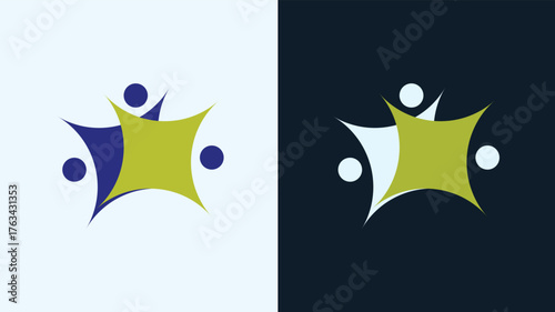 Minimalist Abstract Line Logo Vector Set. Modern Geometric Symbol Design, Community teamwork star logo,  abstract people unity icon, vector on light and dark backgrounds