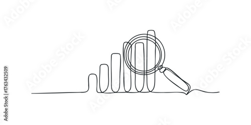 Magnifying glass over ascending bar chart