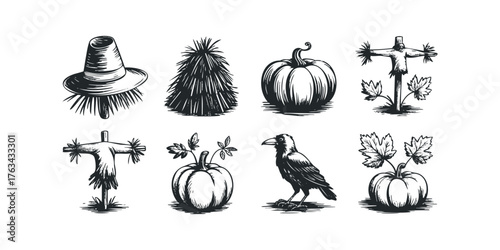 Scarecrow Elements Pumpkin Crow Harvest