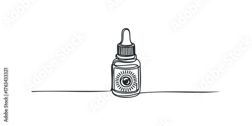 Line art dropper bottle with sun graphic