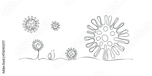 Abstract Coronavirus Forms on Ground Line