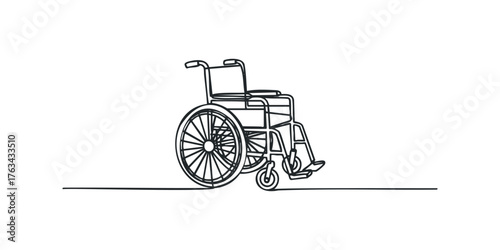 Line drawing of a wheelchair on a white background