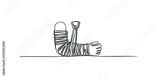 One line drawing of bandaged arm giving thumbs up