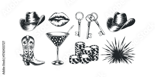 Cowboy Boot Martini Glass Poker Chips Keys Cowboy Hat Spiky Plant