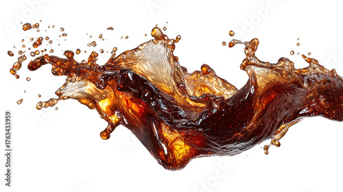 Glass of cola with splash isolated on transparent white background