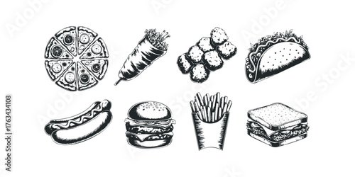 Collection of Hand Drawn Fast Food Icons
